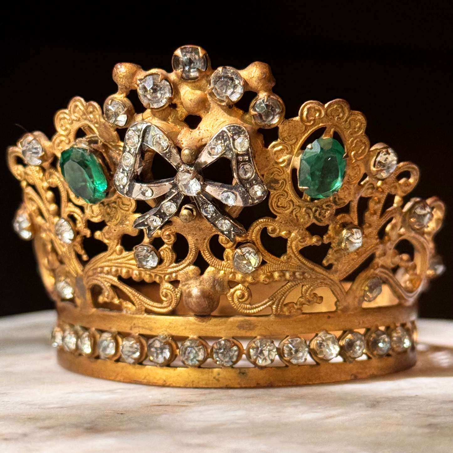 Antique Bejeweled Santos Crown with Bow Accent