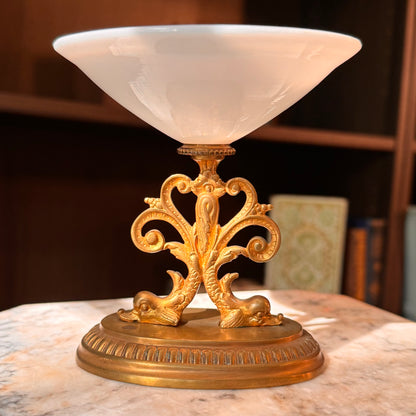 Antique French Miniature Opaline Glass Compote with Doré Bronze Mount