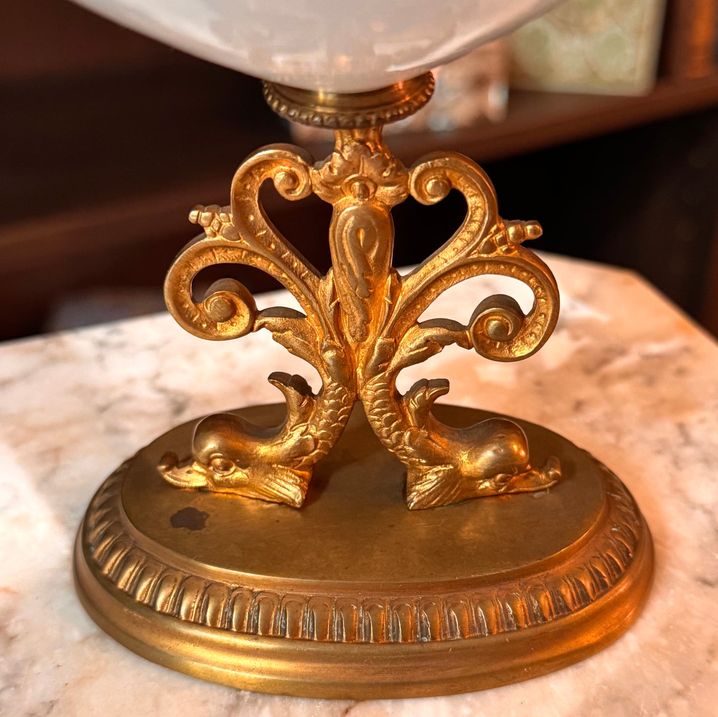 Antique French Miniature Opaline Glass Compote with Doré Bronze Mount