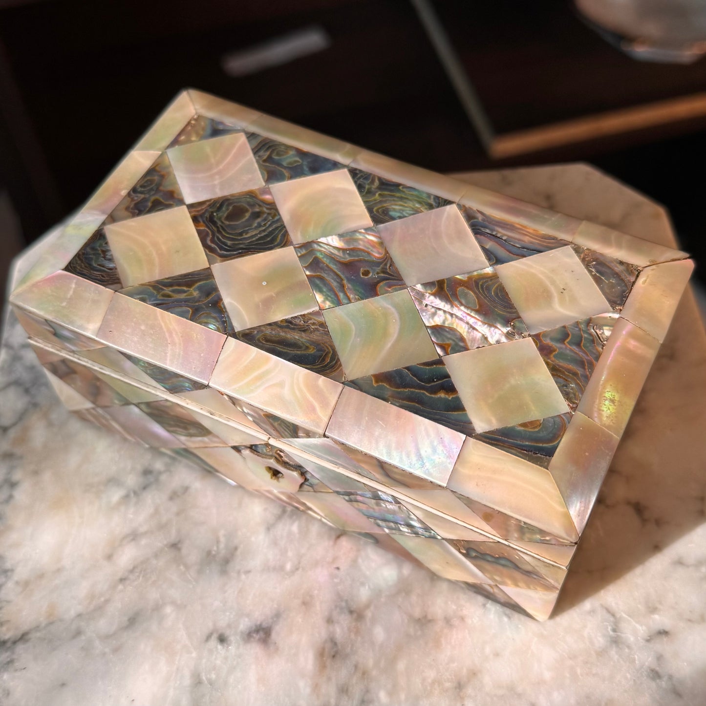 19th Century Antique Mother of Pearl & Abalone Inlay Box