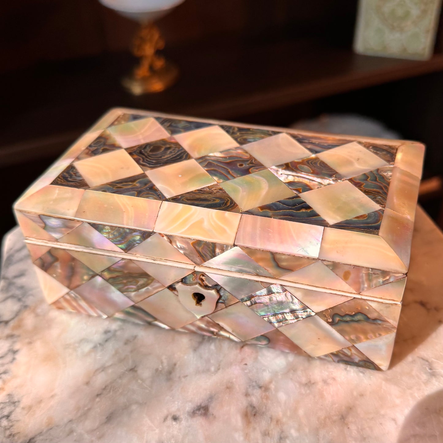 19th Century Antique Mother of Pearl & Abalone Inlay Box