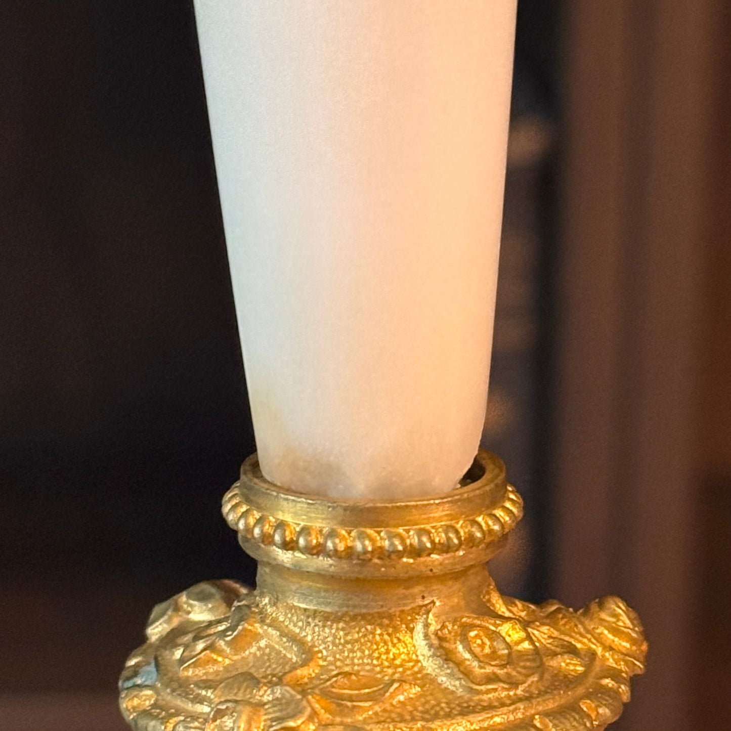 Antique Pair of French Doré Bronze & Marble Candlesticks