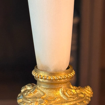 Antique Pair of French Doré Bronze & Marble Candlesticks