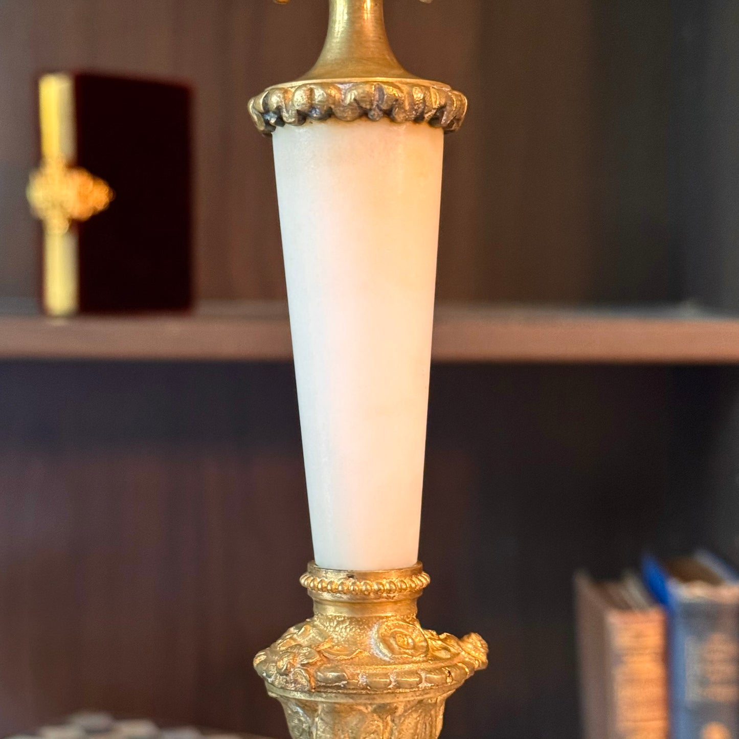 Antique Pair of French Doré Bronze & Marble Candlesticks