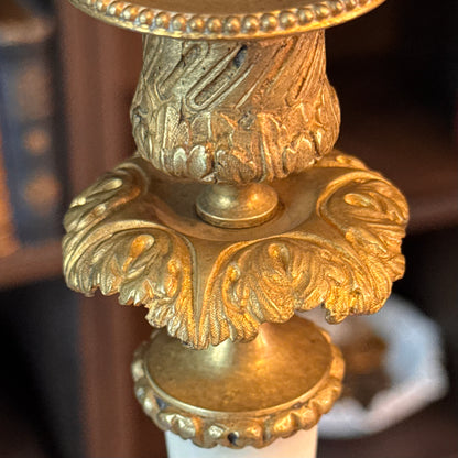 Antique Pair of French Doré Bronze & Marble Candlesticks