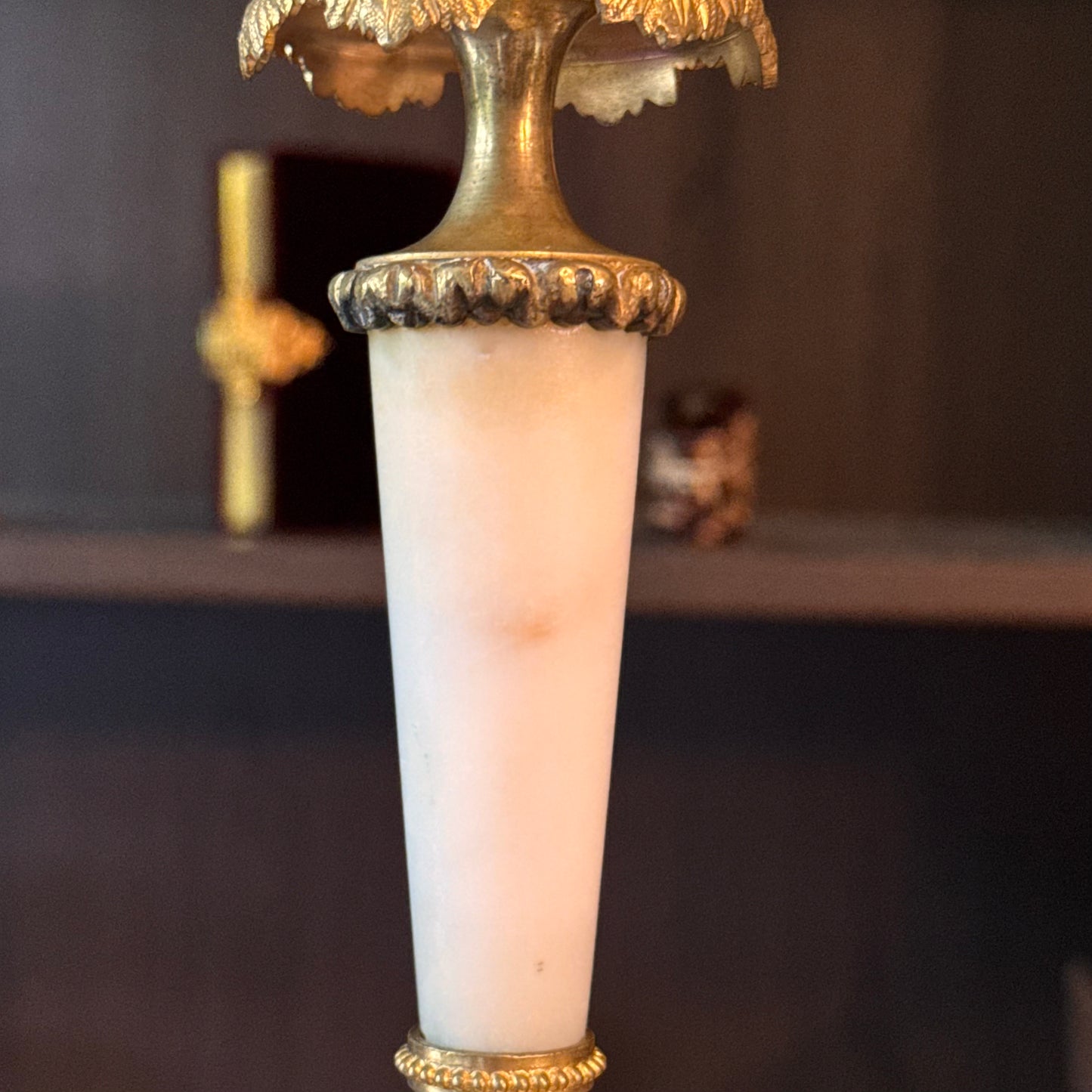 Antique Pair of French Doré Bronze & Marble Candlesticks