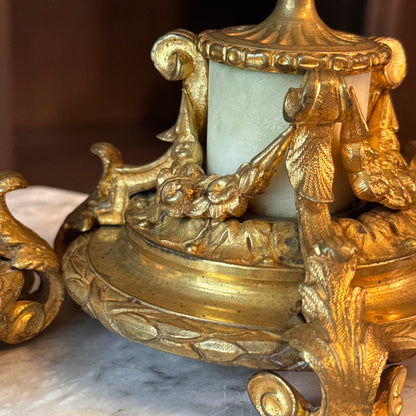Antique Pair of French Doré Bronze & Marble Candlesticks