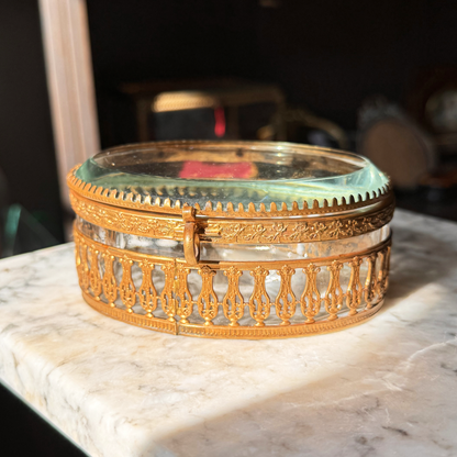 Antique Bronze Doré Jewelry Casket with Beveled & Blown Glass