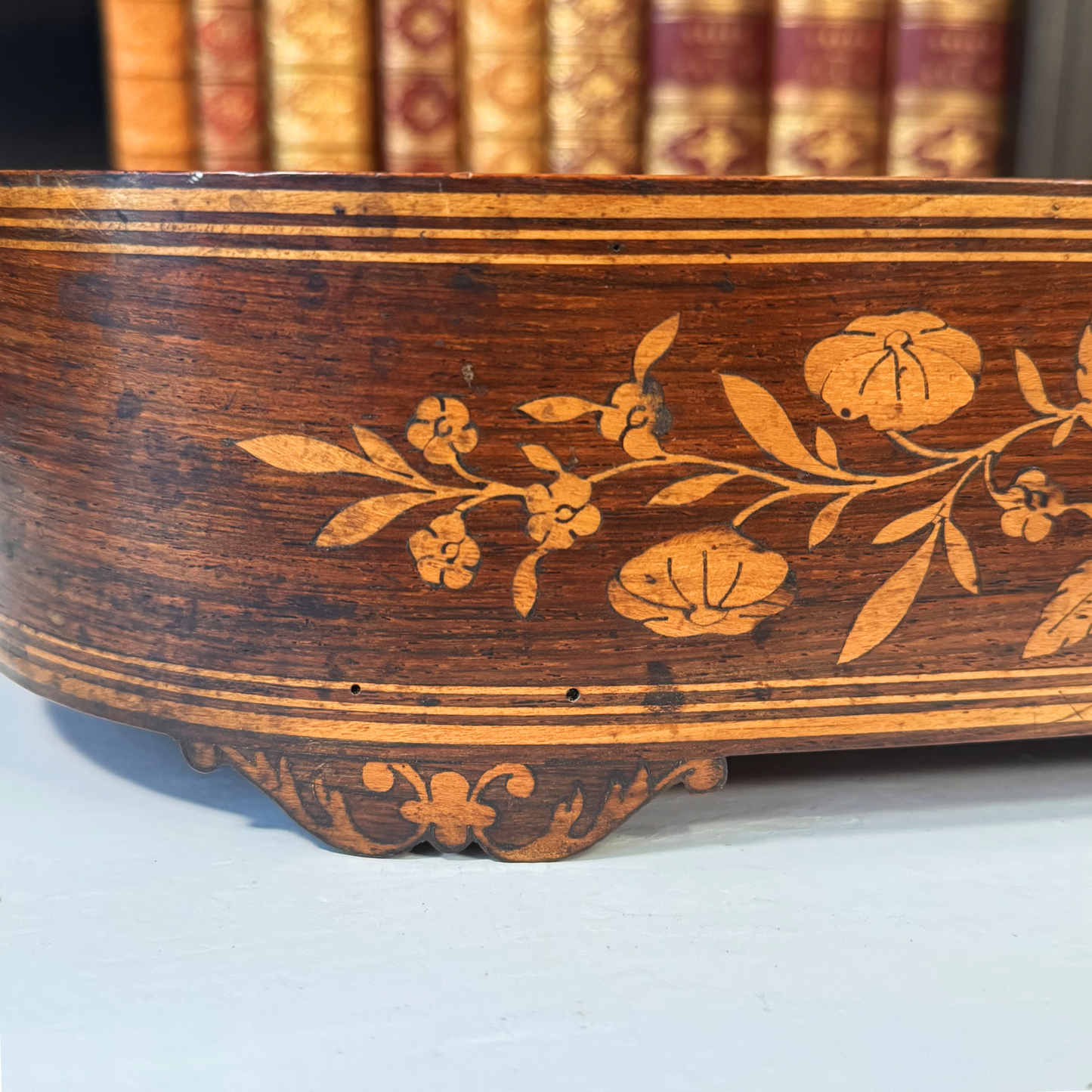 Antique Marquetry Footed Wood Riser
