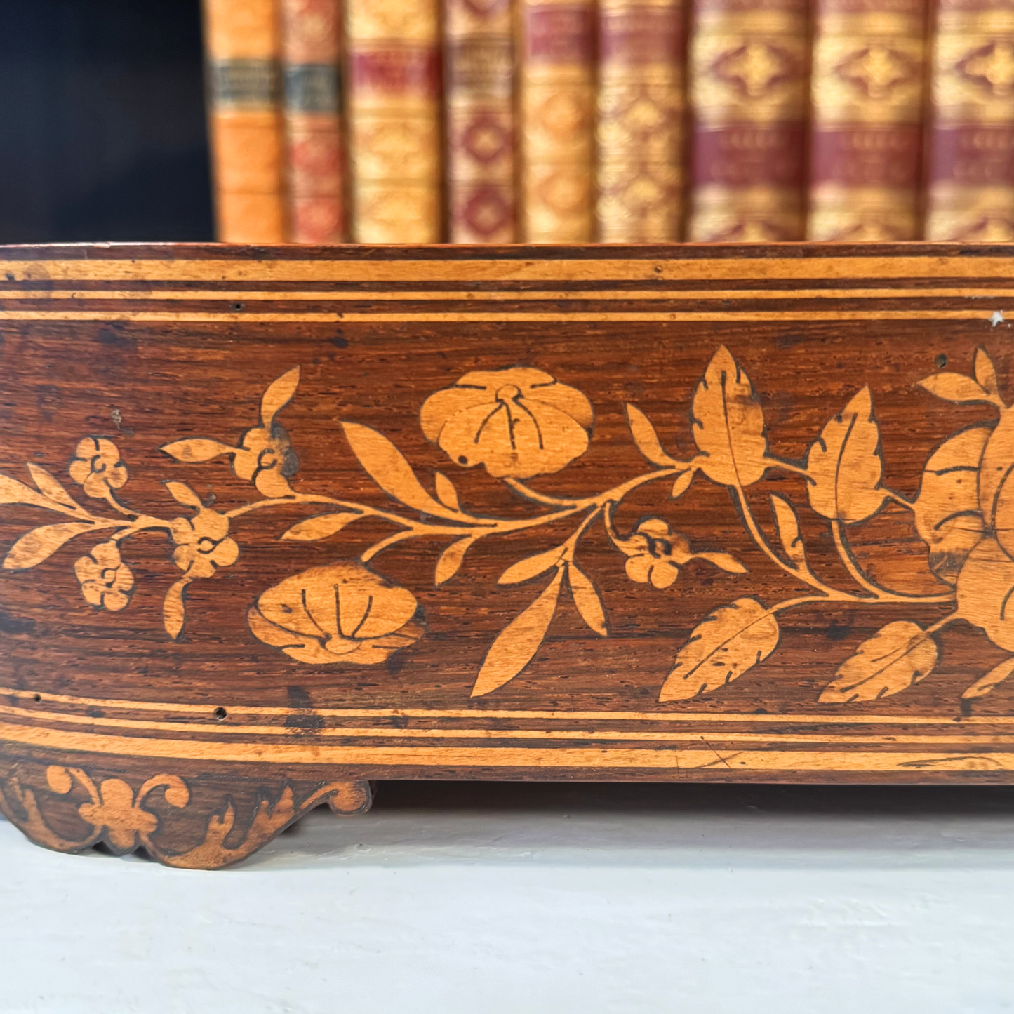 Antique Marquetry Footed Wood Riser