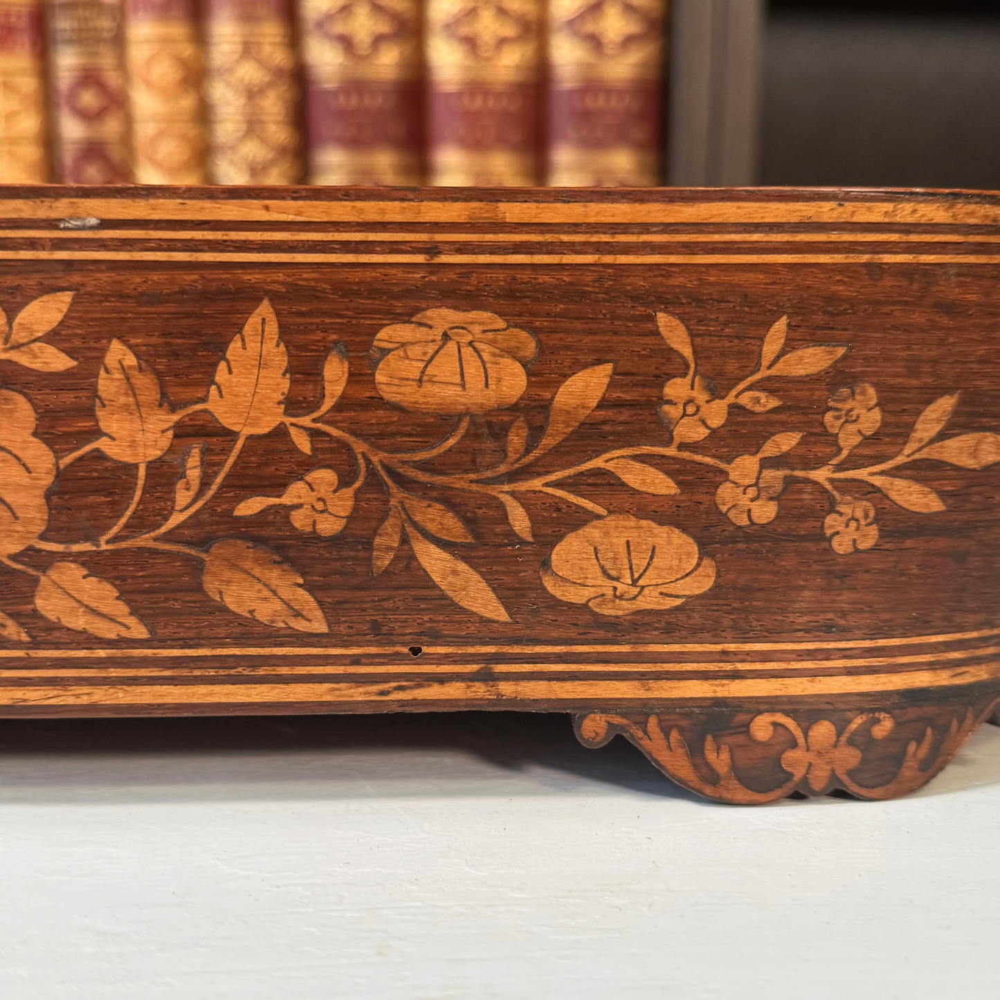 Antique Marquetry Footed Wood Riser