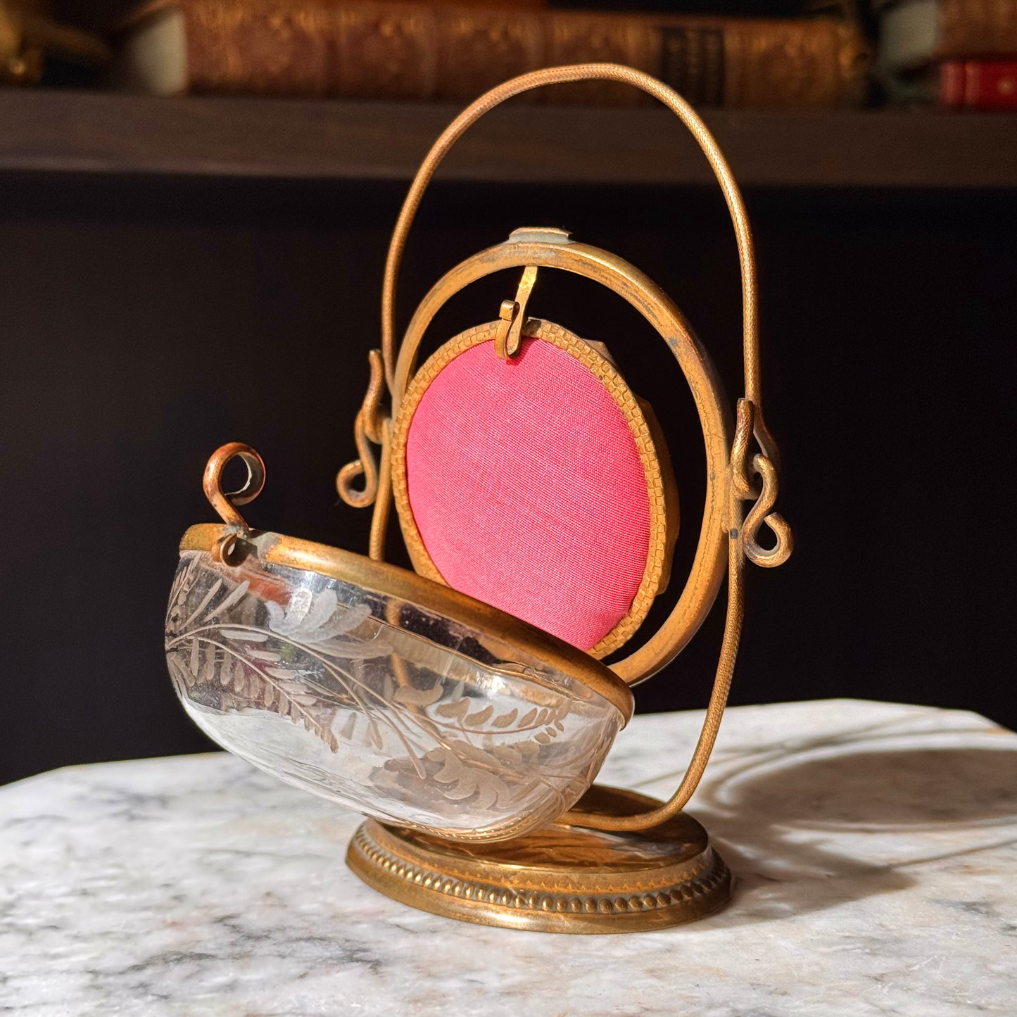 Antique Blown & Etched Glass Pocket Watch Display Casket