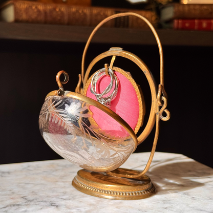 Antique Blown & Etched Glass Pocket Watch Display Casket