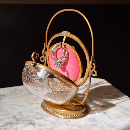 Antique Blown & Etched Glass Pocket Watch Display Casket