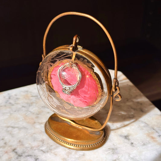 Antique Blown & Etched Glass Pocket Watch Display Casket