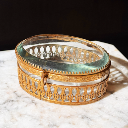 Antique Bronze Doré Jewelry Casket with Beveled & Blown Glass