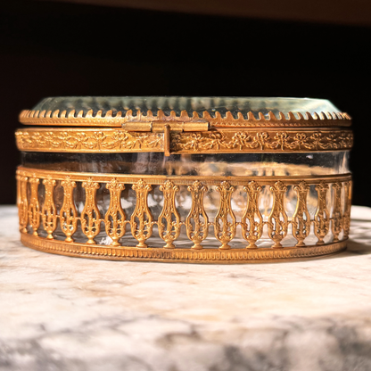 Antique Bronze Doré Jewelry Casket with Beveled & Blown Glass