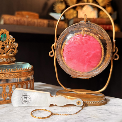 Antique Blown & Etched Glass Pocket Watch Display Casket