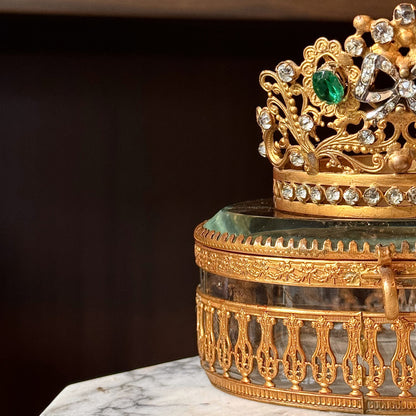 Antique Bronze Doré Jewelry Casket with Beveled & Blown Glass