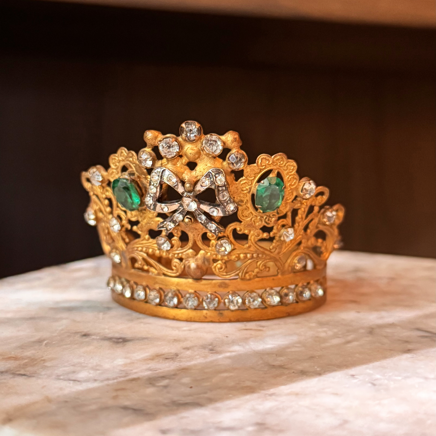 Antique Bejeweled Santos Crown with Bow Accent