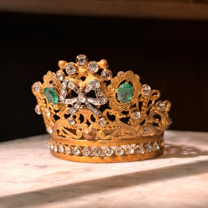 Antique Bejeweled Santos Crown with Bow Accent