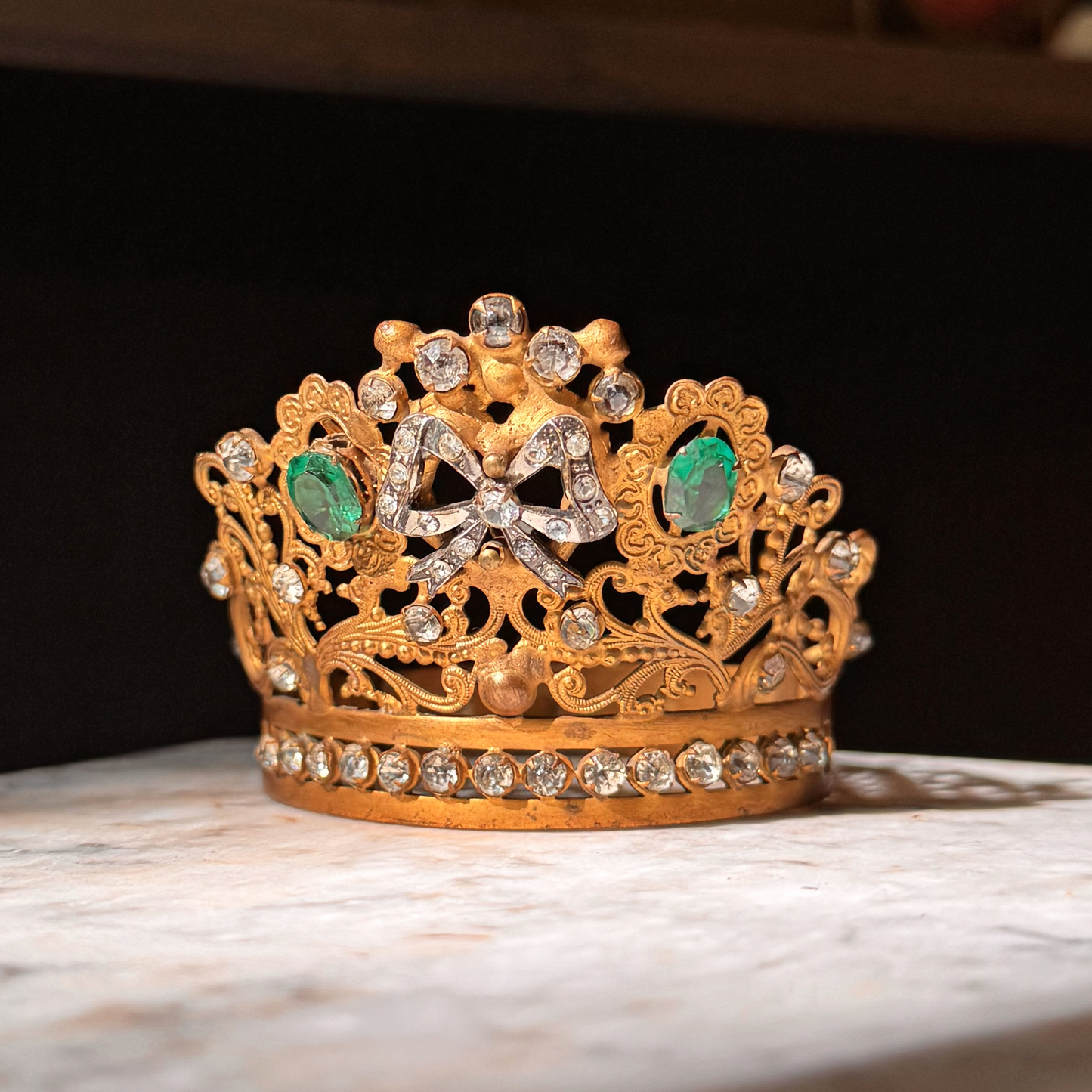 Antique Bejeweled Santos Crown with Bow Accent