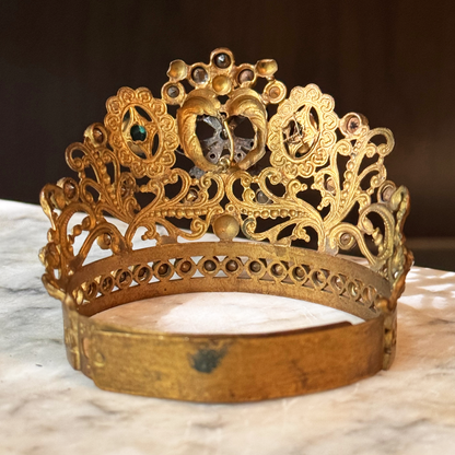 Antique Bejeweled Santos Crown with Bow Accent