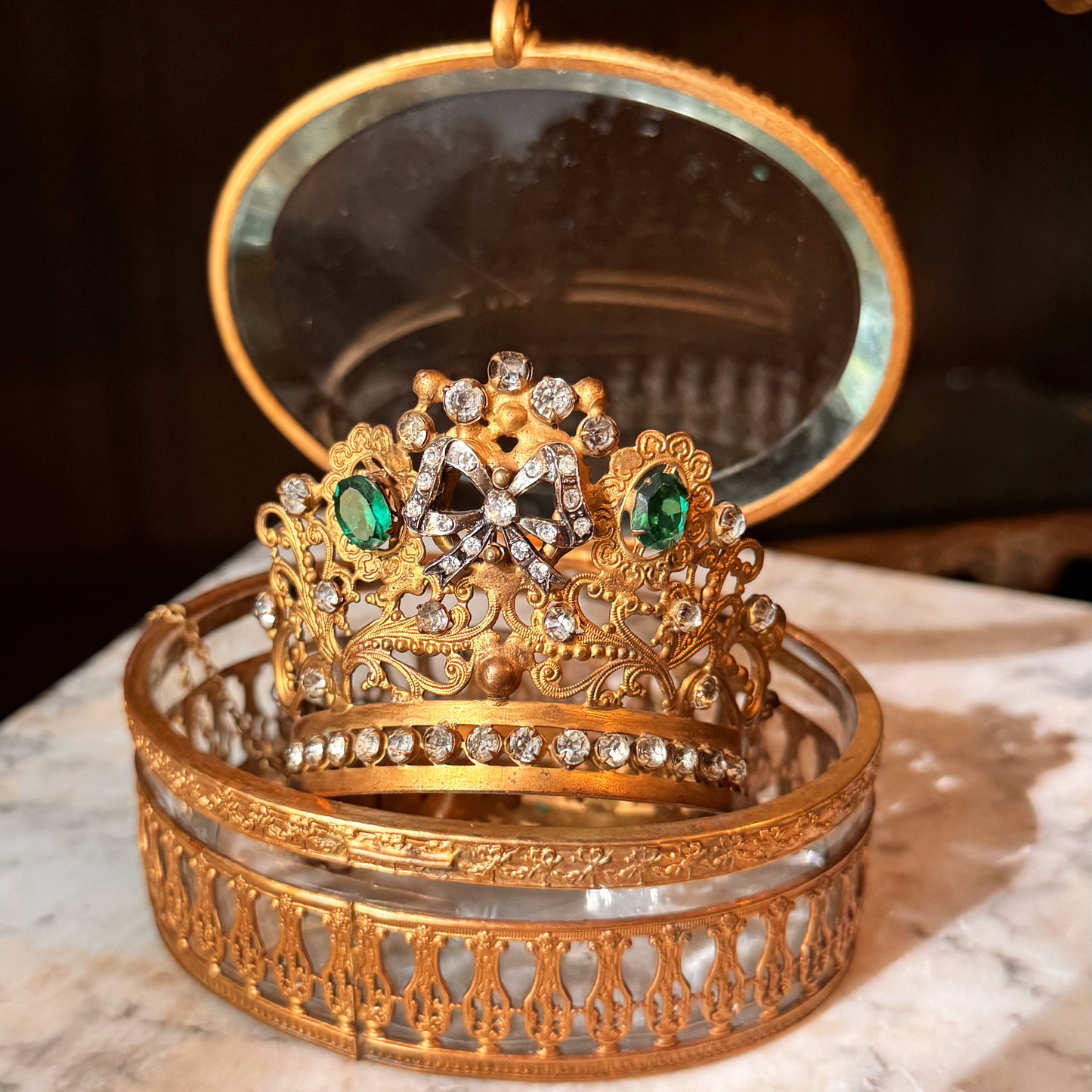 Antique Bejeweled Santos Crown with Bow Accent