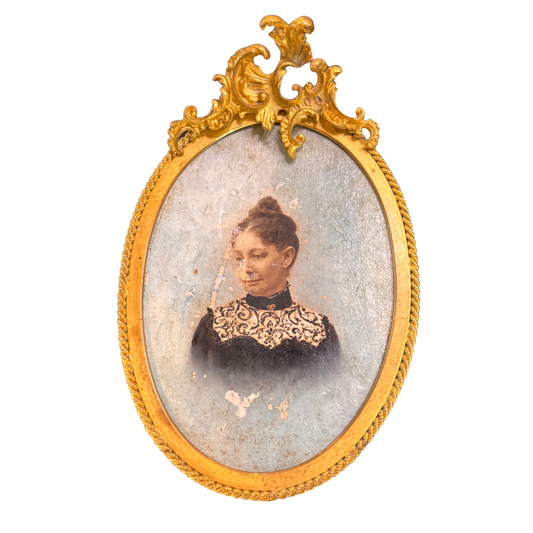 19th Century Mini Portrait of Woman in Dore Bronze Frame